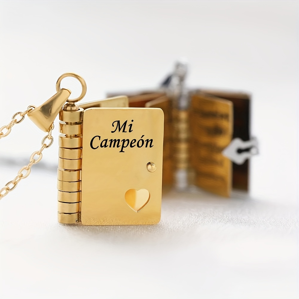 Personalized Golden Mini Book Pendant Necklace — Custom Gift